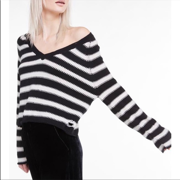 NEW Wildfox Leanne Sweater Distressed Striped - Picture 3 of 9